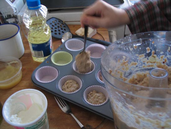 Thanksgiving Muffins: Adding Batter To Pan