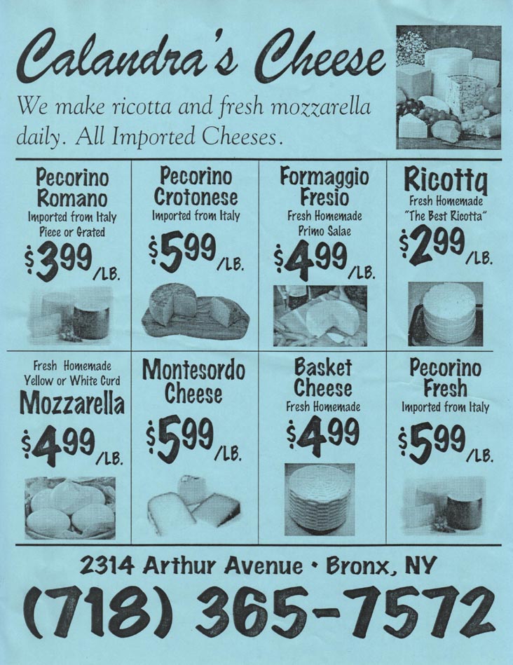 Calandra's Cheese Flier, 2314 Arthur Avenue, Belmont, The Bronx