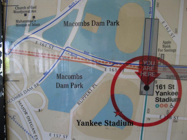 MTA Neighborhood Map Showing Old Yankee Stadium, 161 St-Yankee Stadium Station, The Bronx, April 29, 2010