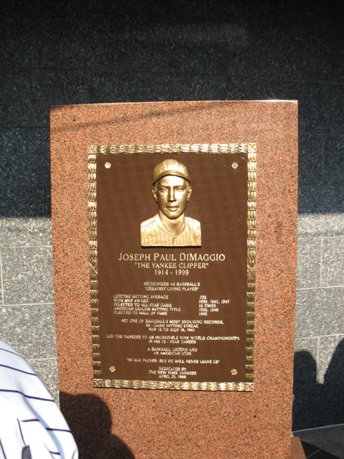 Joe DiMaggio Plaque, Monument Park, Yankee Stadium, The Bronx, June 7, 2011