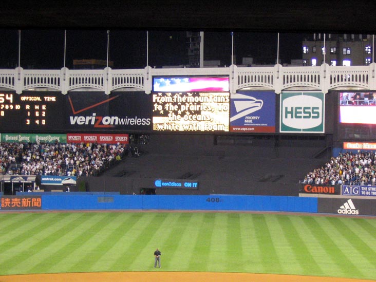 God Bless America, Middle of Seventh Inning, New York Yankees vs. Arizona Diamondbacks, June 12, 2007, Yankee Stadium, The Bronx
