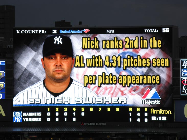 Nick Swisher On Jumbotron, New York Yankees vs. Seattle Mariners, Yankee Stadium, The Bronx, July 1, 2009