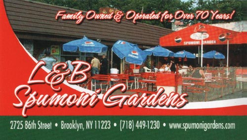 Business Card, L&B Spumoni Gardens, 2725 86th Street, Bensonhurst, Brooklyn