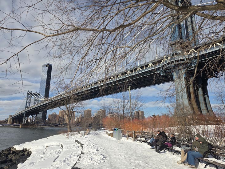 Manhattan Bridge From Pebble Beach, Main Street, Brooklyn Bridge Park, Brooklyn, February 24, 2026