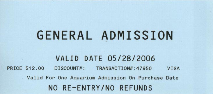 Ticket, New York Aquarium, Coney Island, Brooklyn, May 28, 2006