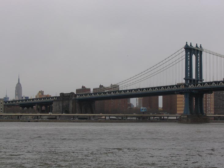 Manhattan Bridge and the Empire State Building from Fulton Ferry Area, Brooklyn, February 21, 2004
