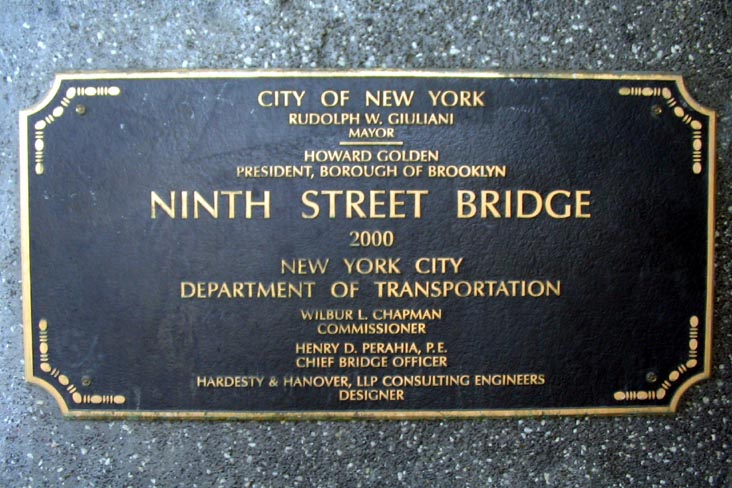 Plaque, Ninth Street Bridge, Gowanus, Brooklyn