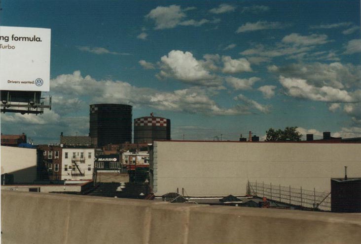 Maspeth Avenue Holders from the Brooklyn-Queens Expressway, Greenpoint, Brooklyn, Summer 2000