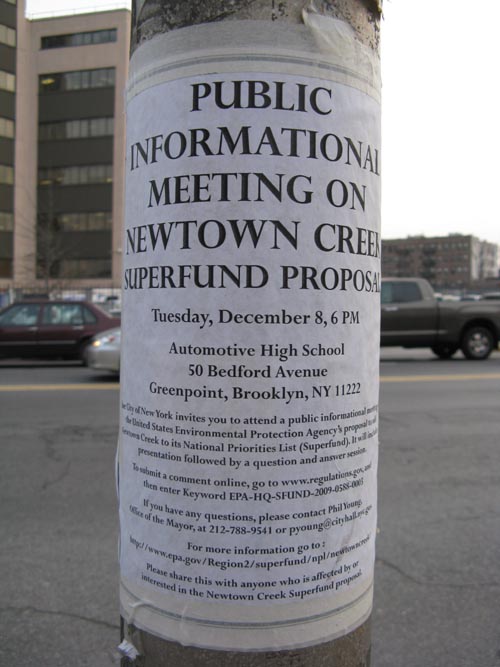 Newtown Creek Superfund Proposal Public Hearing Flier, Jackson Avenue, Hunters Point, Long Island City, Queens, December 14, 2009
