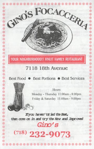 Gino's Focacceria, 7118 18th Avenue, Bensonhurst
