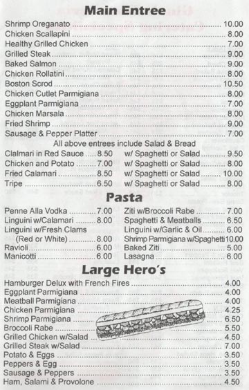 Gino's Focacceria Entrees, Pasta and Heroes