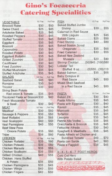Gino's Focacceria Catering Specialties