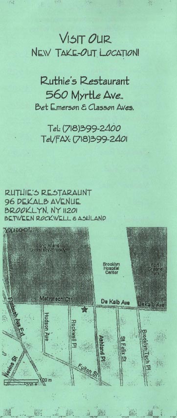 Ruthie's Restaurant Menu