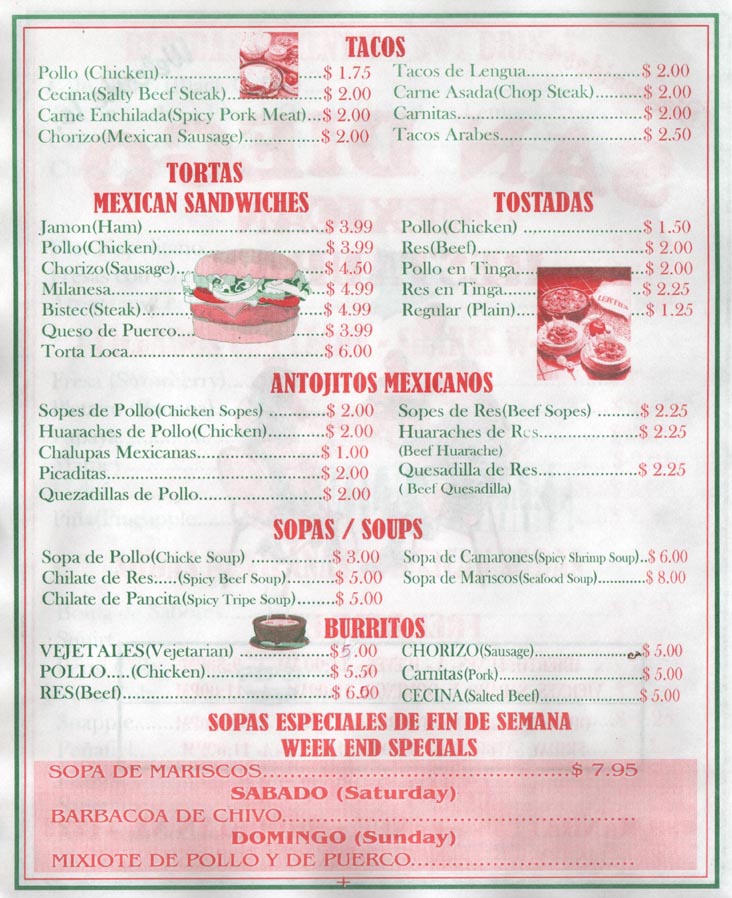 San Diego Tacos, Tortas, Tostadas, Antojitos Mexicanos, Soups, Burritos and Weekend Specials
