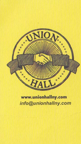 Business Card, Union Hall, 702 Union Street, Park Slope, Brooklyn