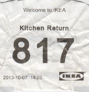 Kitchen Return Number, IKEA, 1 Beard Street, Red Hook, Brooklyn, October 7, 2013
