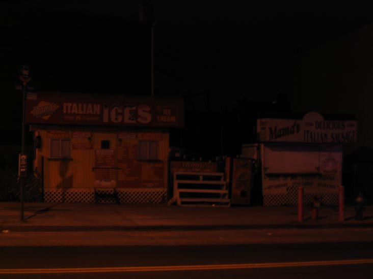 Italian Ices and Mama's Sausage, Metropolitan Avenue and Lorimer Street, SW Corner, Williamsburg, Brooklyn, March 12, 2004