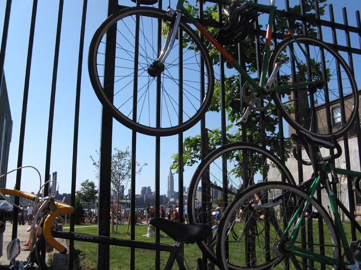 Bicycles Locked On Fence, Jelly Pool Party, East River State Park, Williamsburg, Brooklyn, July 12, 2009
