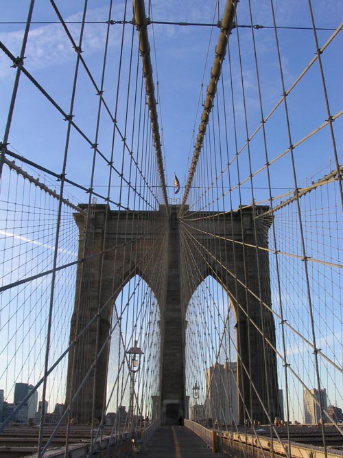 Brooklyn Bridge Tower From Pedestrian Walkway, February 22, 2004