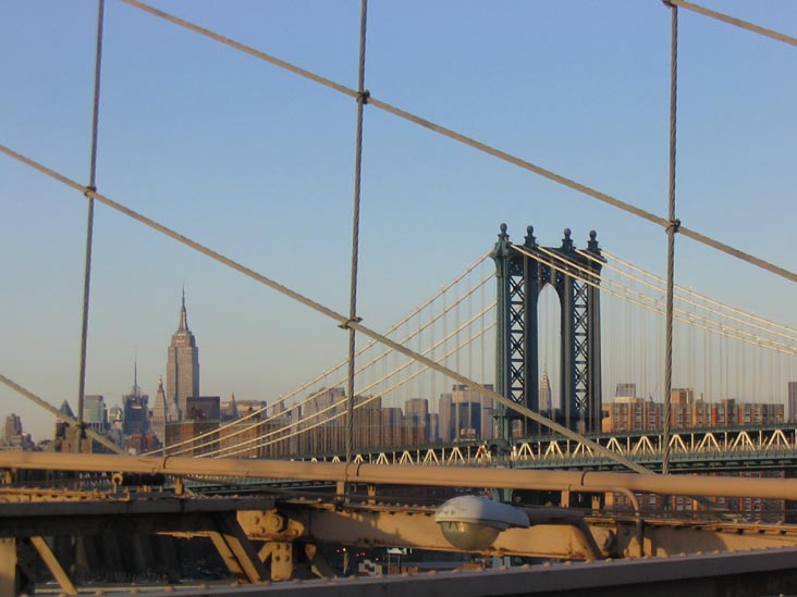 Manhattan Bridge from the Brooklyn Bridge, Empire State Building in Distance