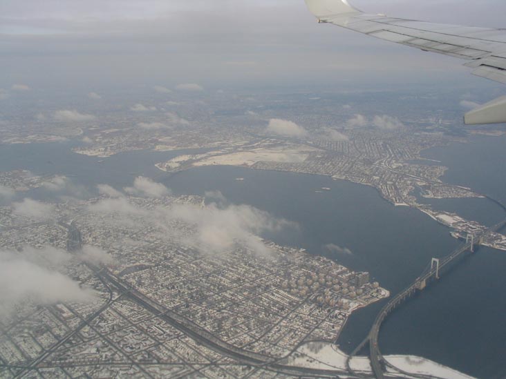Landing at LaGuardia: Long Island Sound, Bronx-Whitestone and Throgs Neck Bridges From the Air