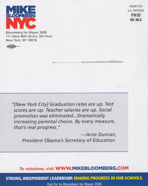 Bloomberg For Mayor 2009 Mike Bloomberg's Public School Progress Report Campaign Literature
