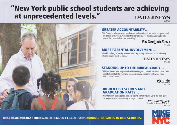 Bloomberg For Mayor 2009 Mike Bloomberg Is Making Progress In Our Schools Campaign Literature