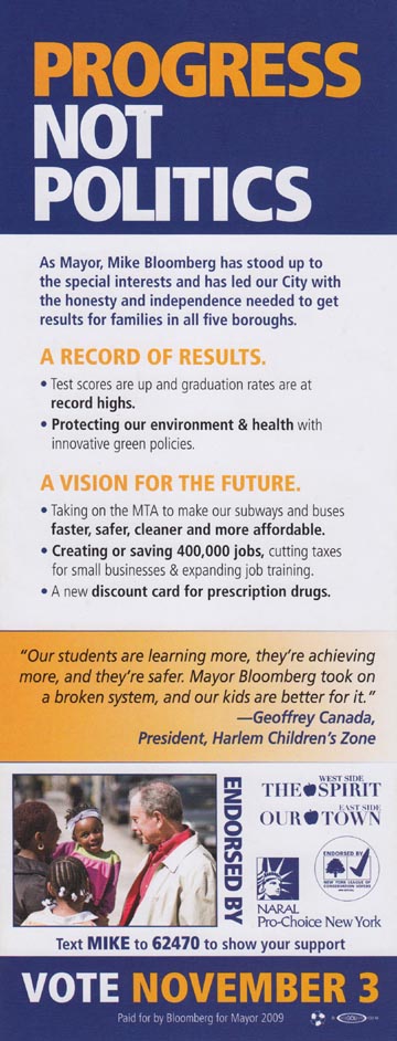 Bloomberg For Mayor 2009 Leaders We Trust Support Mike Bloomberg Campaign Literature