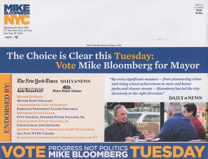Bloomberg For Mayor 2009 Ed Koch Endorsement Campaign Literature