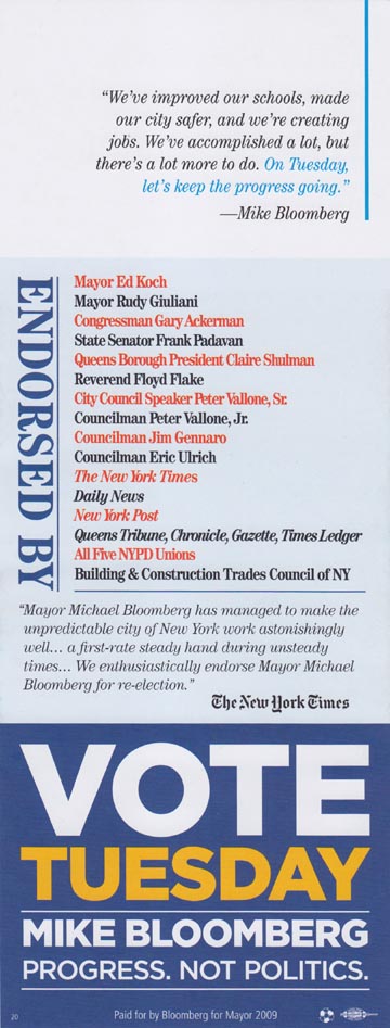 Bloomberg For Mayor 2009 This Tuesday The Choice Is Clear Campaign Literature