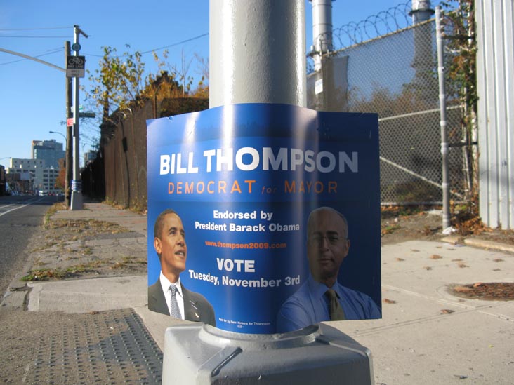 Bill Thompson Election Sign, Vernon Boulevard and Queens Plaza South, Long Island City, Queens, November 4, 2009, 8:08 a.m.