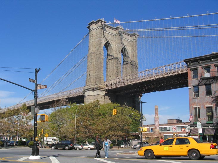 Brooklyn Bridge from Old Fulton Street, Fulton Ferry Landing, Brooklyn