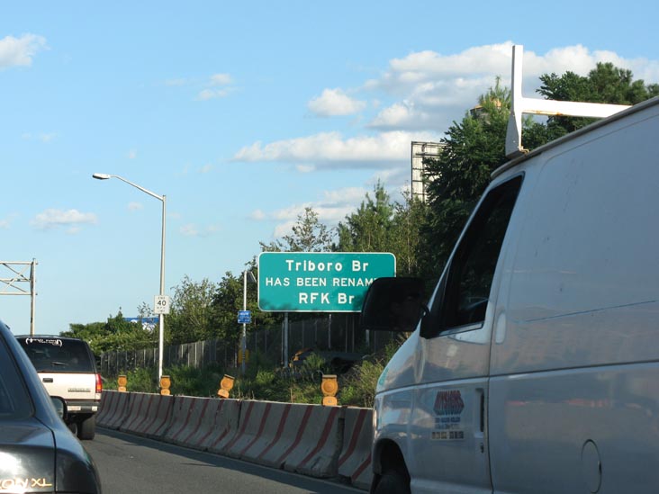 Notice That Triboro Bridge Has Been Renamed Robert F. Kennedy Bridge, Southbound Major Deegan Expressway, The Bronx, August 7, 2009