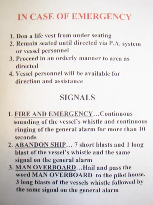 Ferry Emergency Instructions