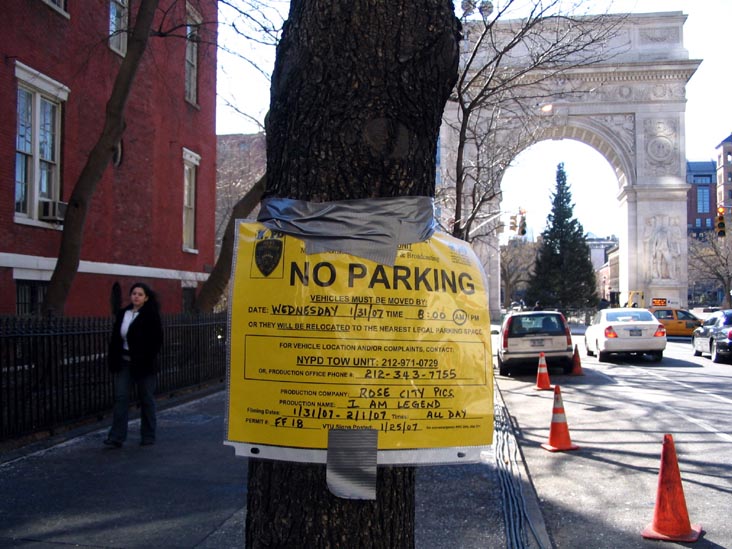 "I Am Legend" Vehicle Towing Unit Notice, Fifth Avenue North of Washington Square Park, January 31, 2007