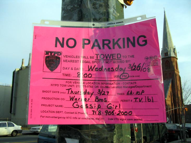 Gossip Girl Vehicle Towing Unit Notice, Vernon Boulevard, Hunters Point, Long Island City, Queens, March 25, 2008