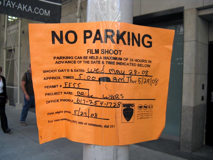 Bride Wars No Parking Notice, 58th Street Between Fifth and Sixth Avenues, Midtown Manhattan, May 29, 2008