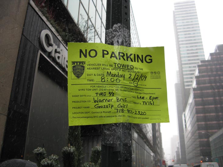 Gossip Girl Vehicle Towing Unit Notice, 59th Street, Upper East Side, Manhattan, February 3, 2009