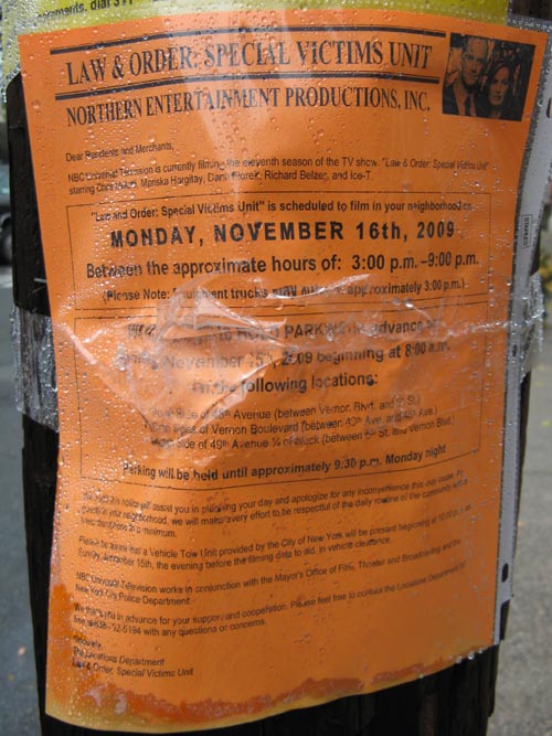 "Law & Order: SVU" Vehicle Towing Unit Notice, 49th Avenue, Hunters Point, Long Island City, Queens, November 14, 2009