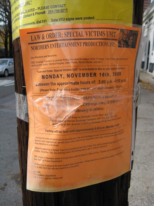 "Law & Order: SVU" Vehicle Towing Unit Notice, 49th Avenue, Hunters Point, Long Island City, Queens, November 15, 2009