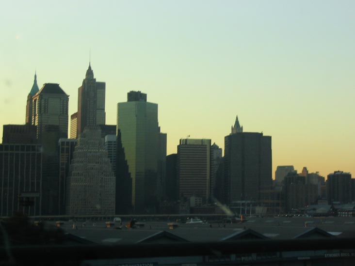Driving Down the Brooklyn-Queens Expressway at Dusk: Lower Manhattan