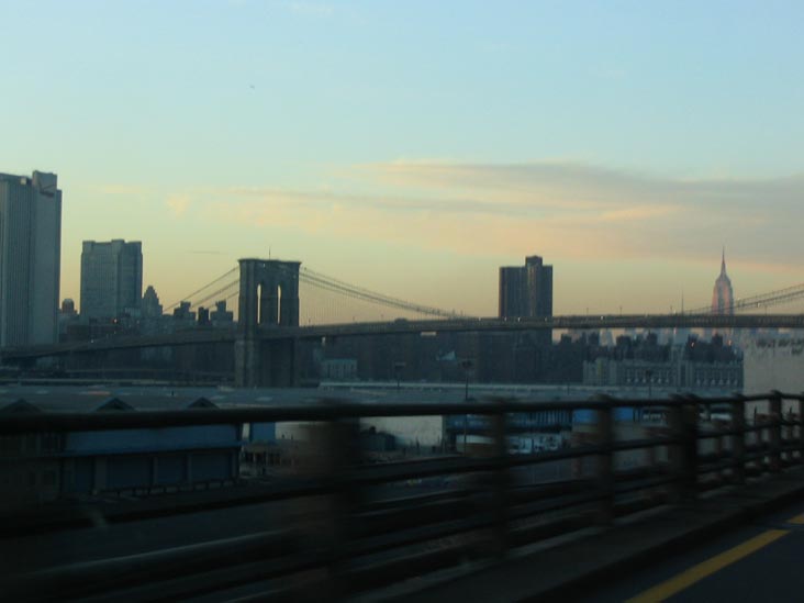 Driving Down the Brooklyn-Queens Expressway at Dusk: Brooklyn Bridge