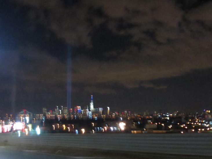 Tribute in Light From Brooklyn-Queens Expressway Near Kosciuszko Bridge, Brooklyn, September 11, 2015