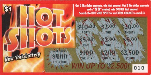 New York Lottery Hot Shots Scratch Ticket
