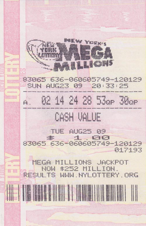 New York's Mega Millions Lottery Ticket, August 25, 2009