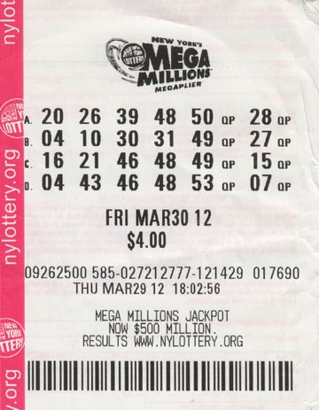 New York's Mega Millions Lottery Ticket, March 30, 2012