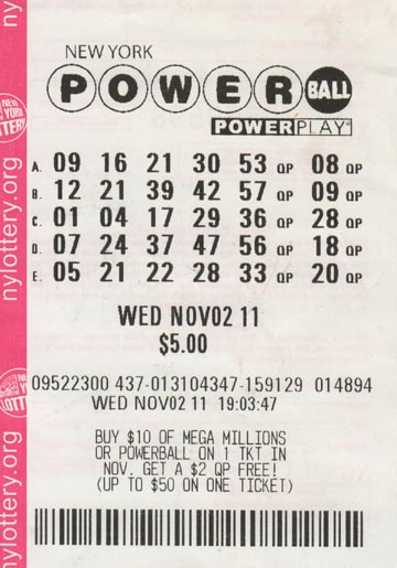 New York Powerball Lottery Ticket, November 2, 2011