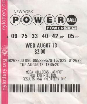 New York Powerball Lottery Ticket, August 7, 2013