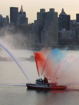 Fireboat, East River, Macy's 4th of July Fireworks From Hunters Point, Long Island City, Queens, Sunday, July 4, 2004