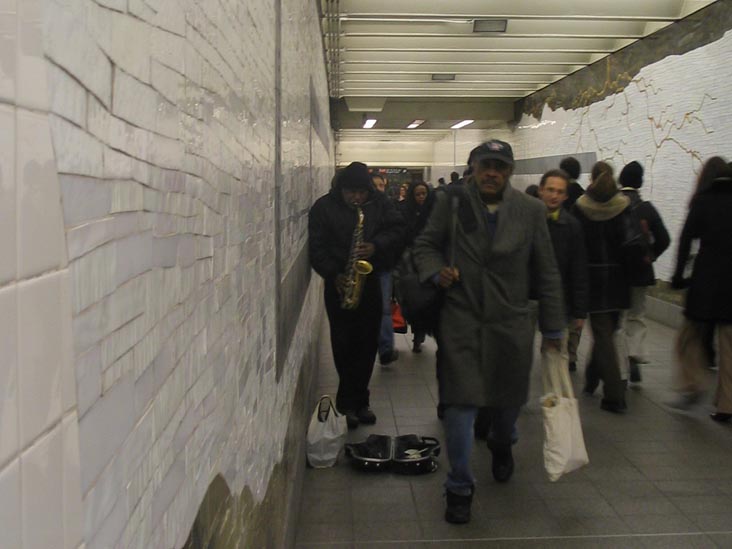 Saxophone in Walkway Between Sixth Avenue Subways and 7 Train, 42nd Street and 5th Avenue Station, December 7, 2005